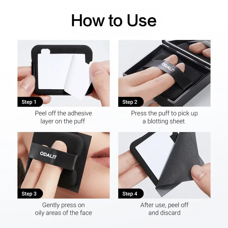 ODALIT-Black Magnet Oil Blotting Setting Sheet With Powder More Control Oil Keep Fresh 2 IN 1 Blotting Sheet