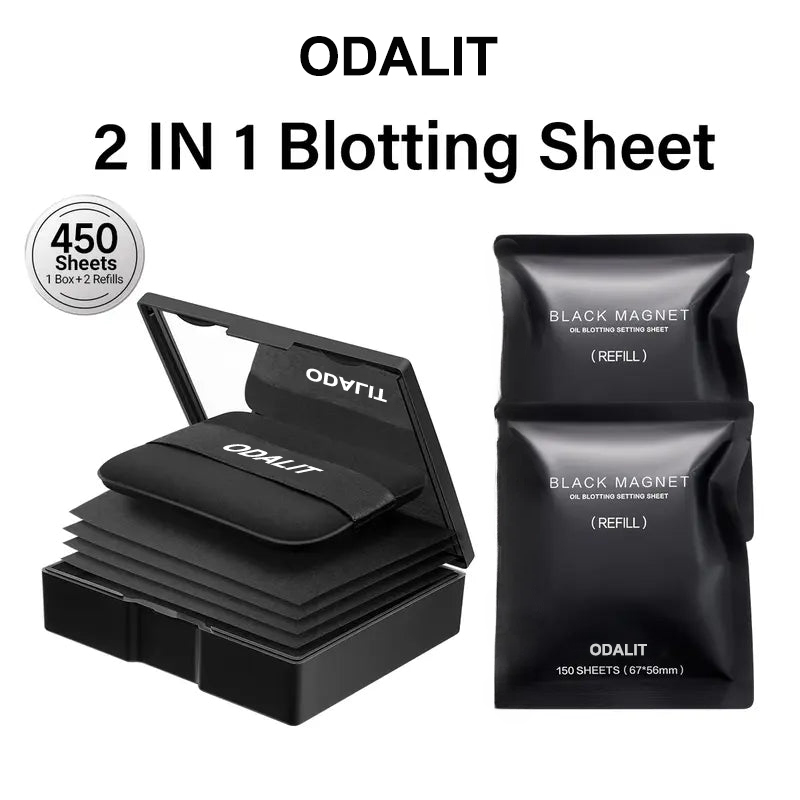 ODALIT-Black Magnet Oil Blotting Setting Sheet With Powder More Control Oil Keep Fresh 2 IN 1 Blotting Sheet