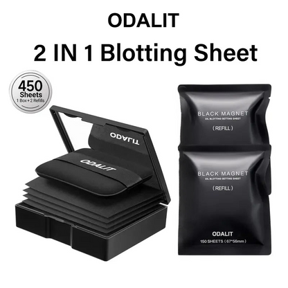 ODALIT-Black Magnet Oil Blotting Setting Sheet With Powder More Control Oil Keep Fresh 2 IN 1 Blotting Sheet
