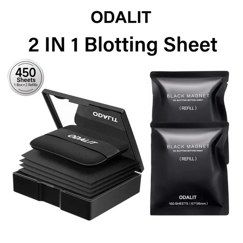 ODALIT-Black Magnet Oil Blotting Setting Sheet With Powder More Control Oil Keep Fresh 2 IN 1 Blotting Sheet