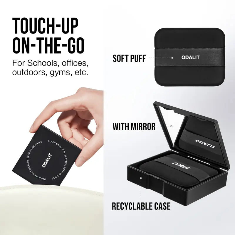ODALIT-Black Magnet Oil Blotting Setting Sheet With Powder More Control Oil Keep Fresh 2 IN 1 Blotting Sheet